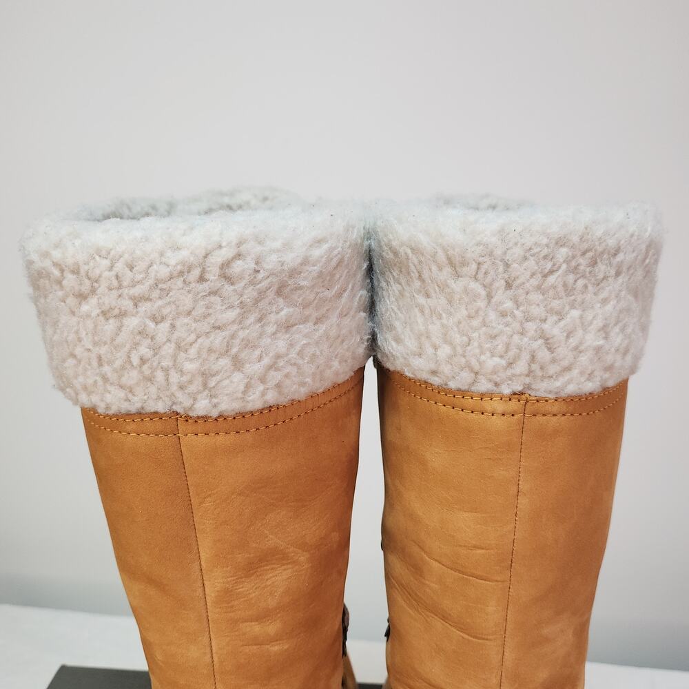 Cabincore Knee High Timberland Boots 6 Wheat Nubuck Shearling Gorpcore Apres Ski - Picture 11 of 15